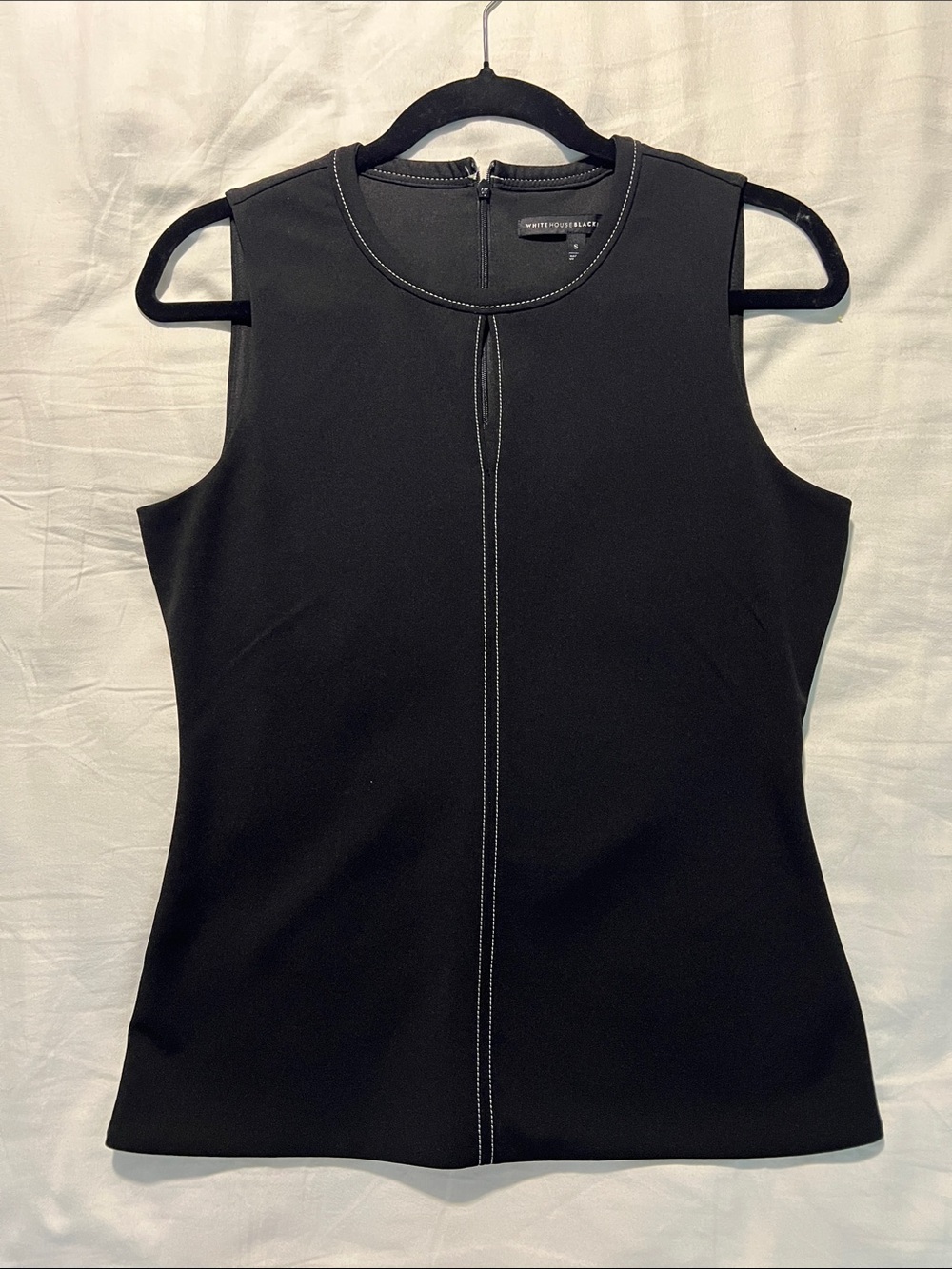 White House Black Market Black Sleeveless Top with Contrast Stitching